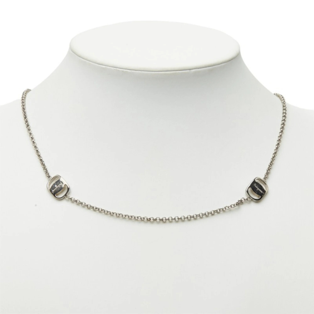 Salvatore Ferragamo Vara Plate Motif Chain Necklace Pendant Silver Metal Women's